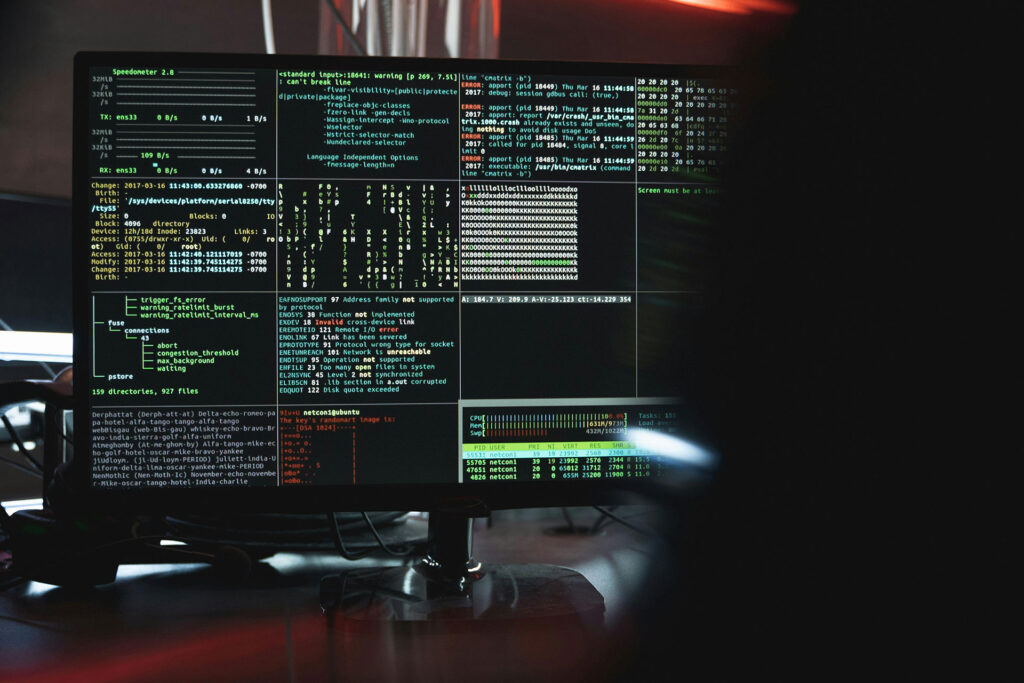 Lines of code on a cybersecurity monitor